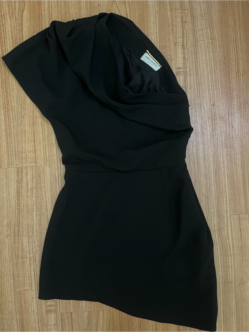 Saint Laurent Black One-Shoulder Draped Mini Dress